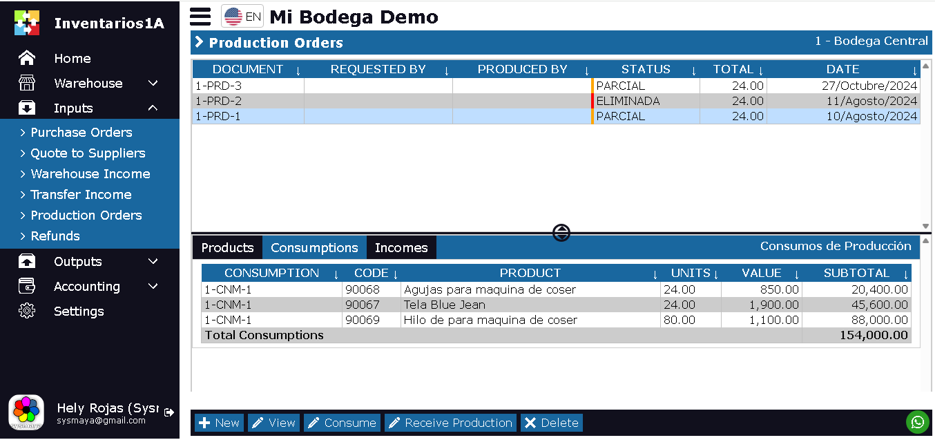 Production Order Window