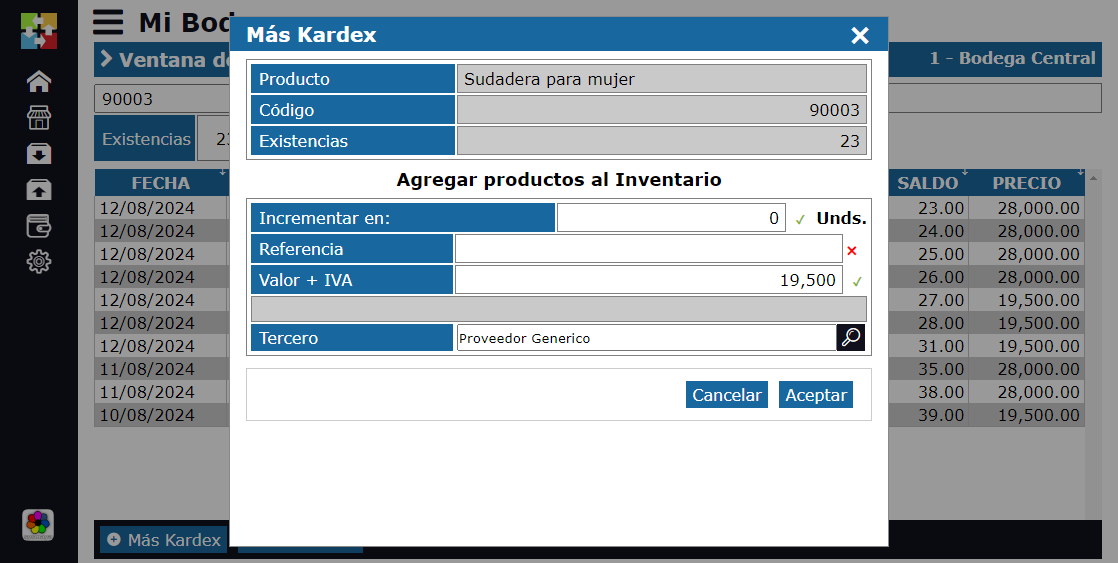 Entering goods through initial inventory