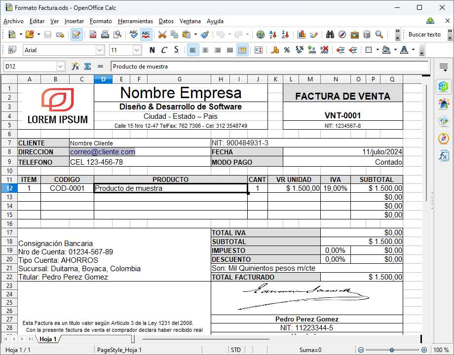 Descarga Gratis! Formato de Factura de Venta en Excel