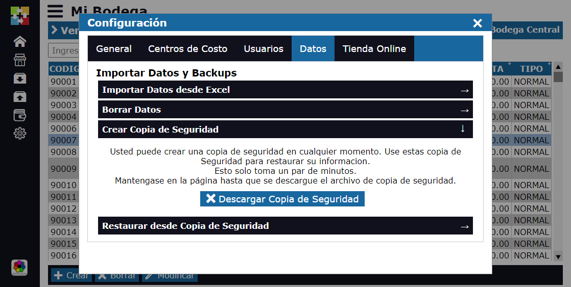 Criar e fazer backup do banco de dados