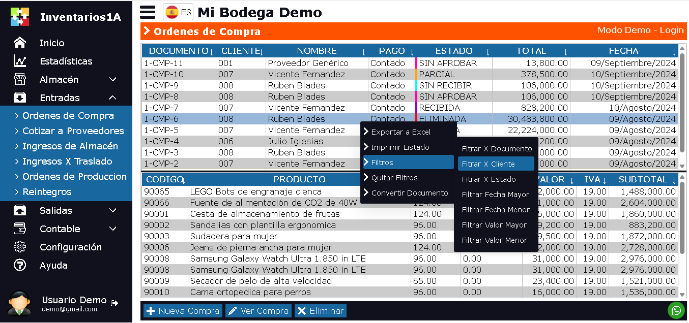 Ventana Ordenes de Compra