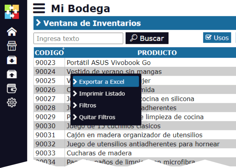 Imagen del software de inventarios