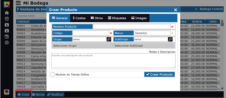 Como agregar productos al inventario