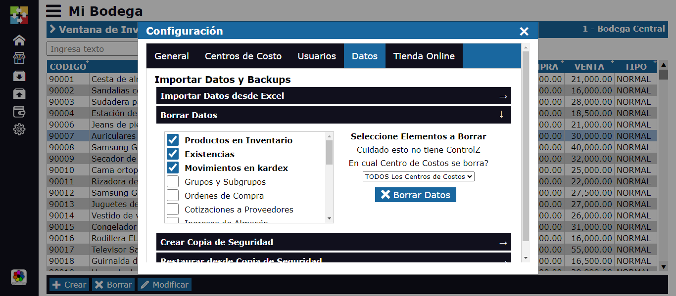 Cancella Database