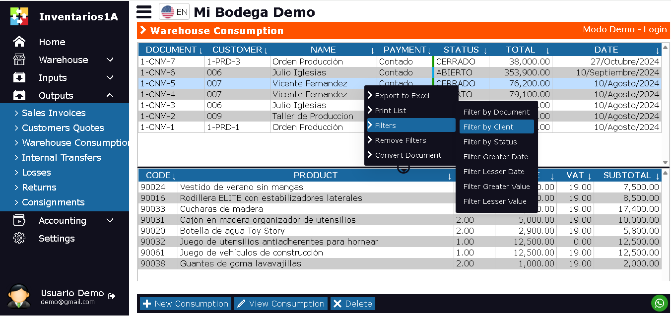 Warehouse Consumption Window